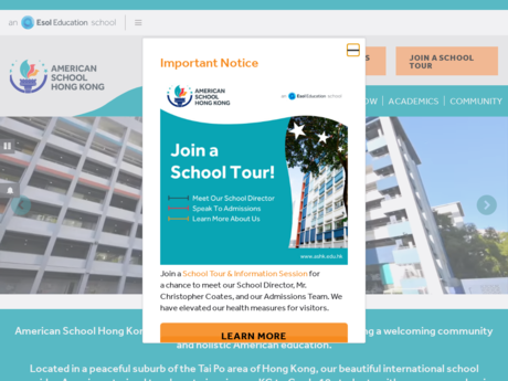 Website Screenshot of American School Hong Kong