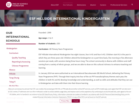Website Screenshot of ESF International Kindergarten (Hillside)