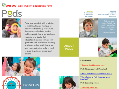 Website Screenshot of Pods Kindergarten