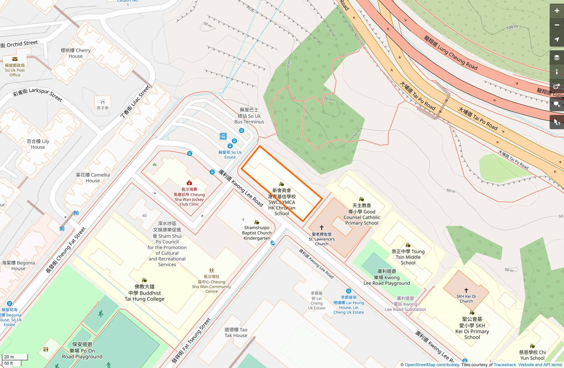 OSM: 新會商會港青基信學校 San Wui Commercial Society YMCA of Hong Kong Christian School